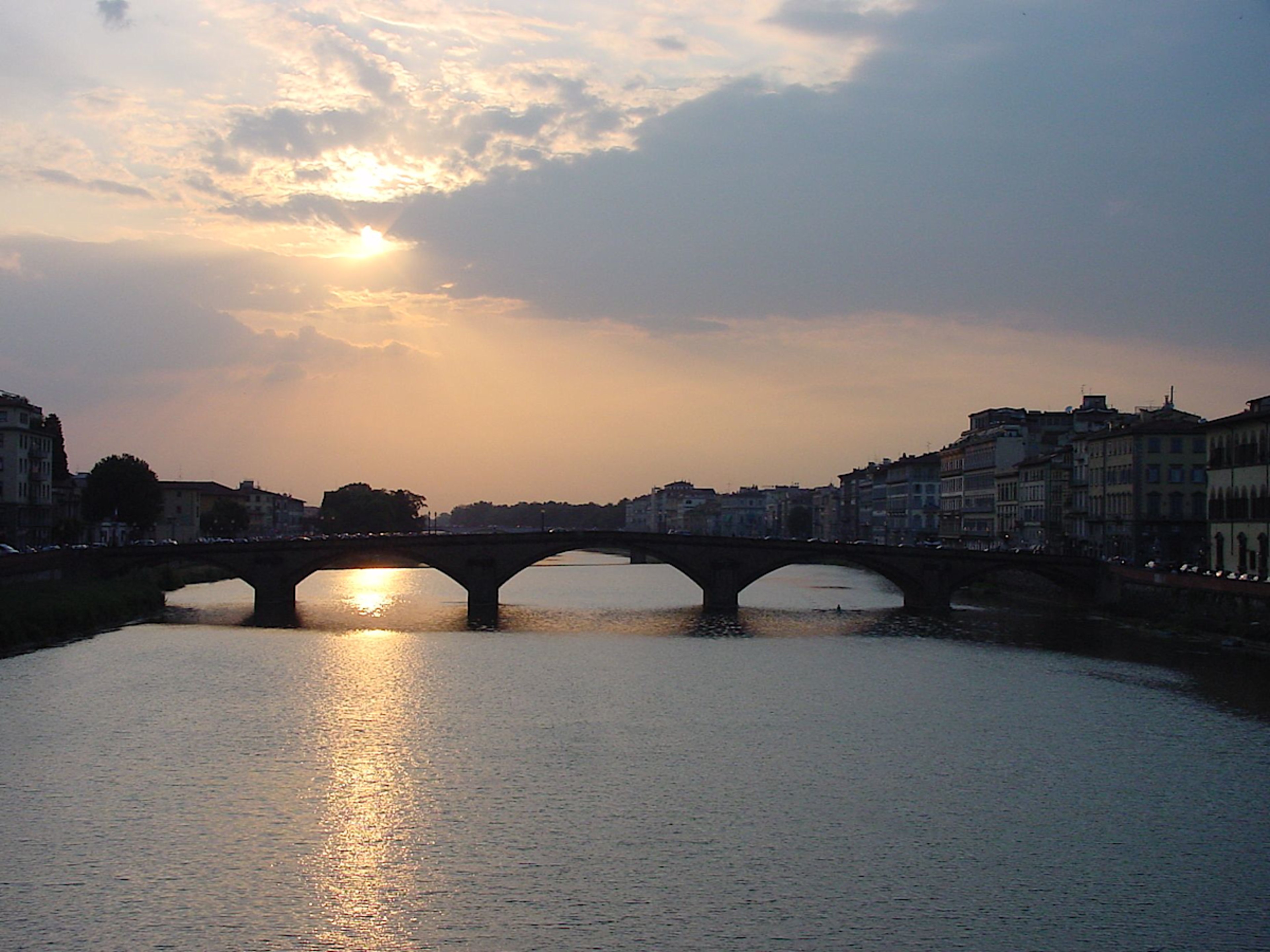 Sunset Over Florence Bridge And Arno River
