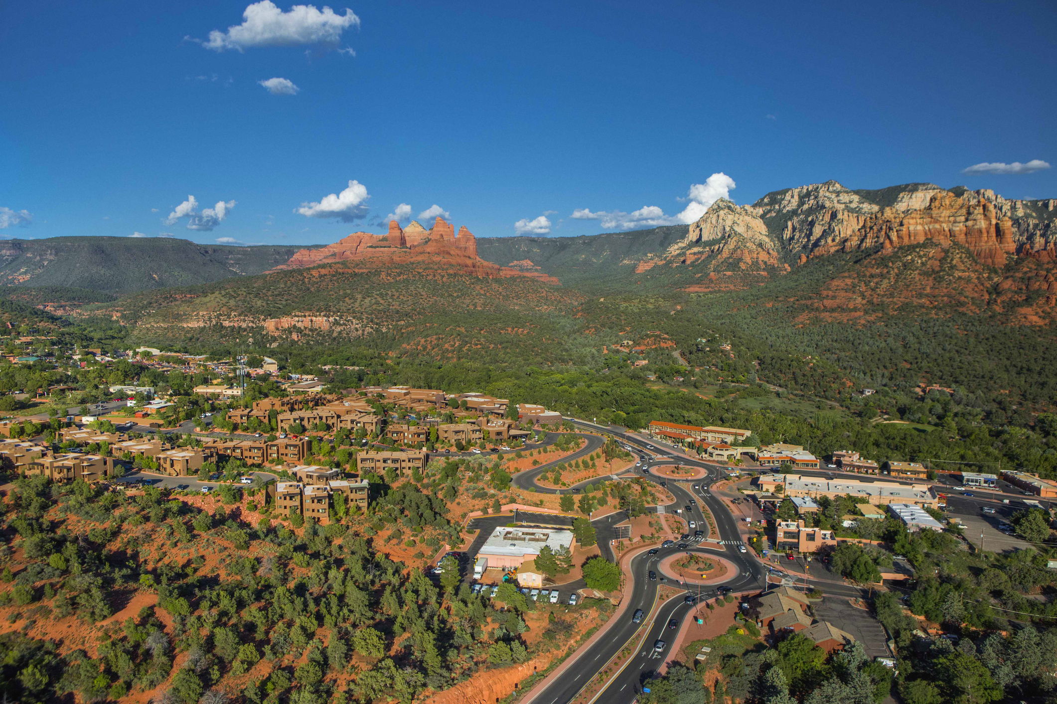 View of Sedona's town and red rocks